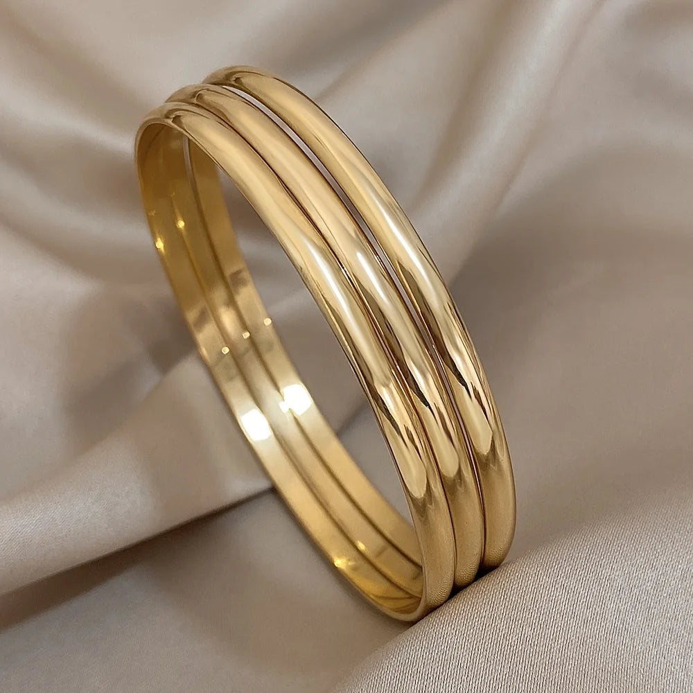3Pcs/set 316L Stainless Steel Waterproof Cuff Bangle Bracelets For Women Men New Gold-plated Wrist Glossy Charms Jewelry Gifts