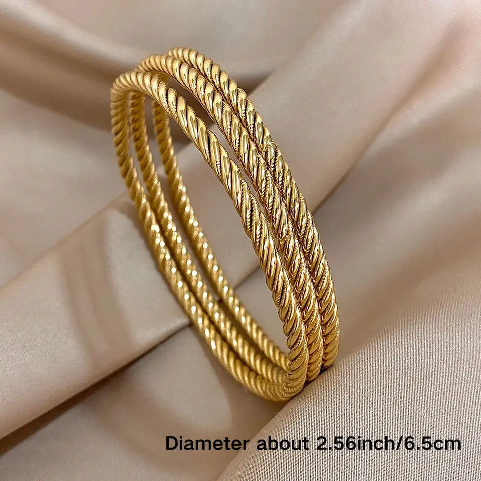3Pcs/set 316L Stainless Steel Waterproof Cuff Bangle Bracelets For Women Men New Gold-plated Wrist Glossy Charms Jewelry Gifts