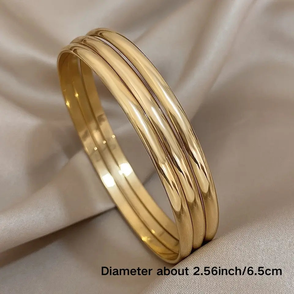 3Pcs/set 316L Stainless Steel Waterproof Cuff Bangle Bracelets For Women Men New Gold-plated Wrist Glossy Charms Jewelry Gifts