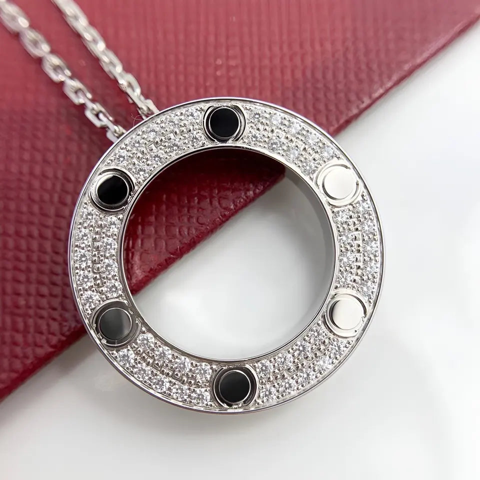 Women Necklace Titanium Steel No Fading Circle Pendant Necklace Inlaid Cubic Zirconia Dainty Minimalist Jewelry for Women