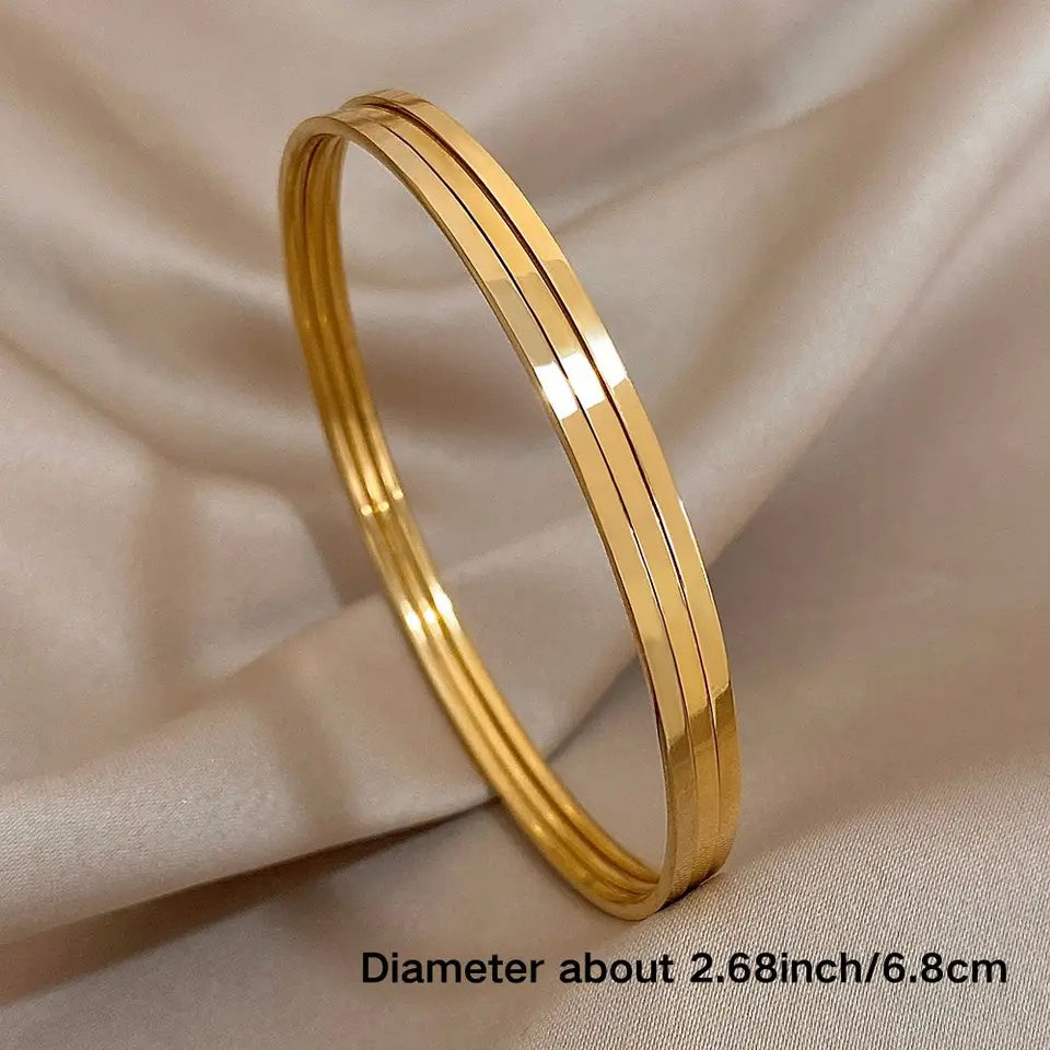 3Pcs/set 316L Stainless Steel Waterproof Cuff Bangle Bracelets For Women Men New Gold-plated Wrist Glossy Charms Jewelry Gifts