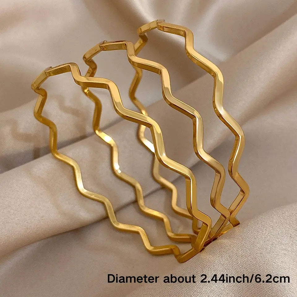 3Pcs/set 316L Stainless Steel Waterproof Cuff Bangle Bracelets For Women Men New Gold-plated Wrist Glossy Charms Jewelry Gifts