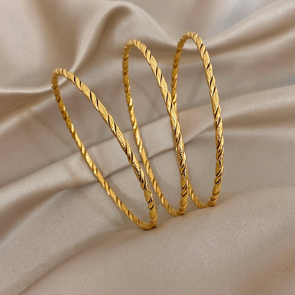 3Pcs/set 316L Stainless Steel Waterproof Cuff Bangle Bracelets For Women Men New Gold-plated Wrist Glossy Charms Jewelry Gifts