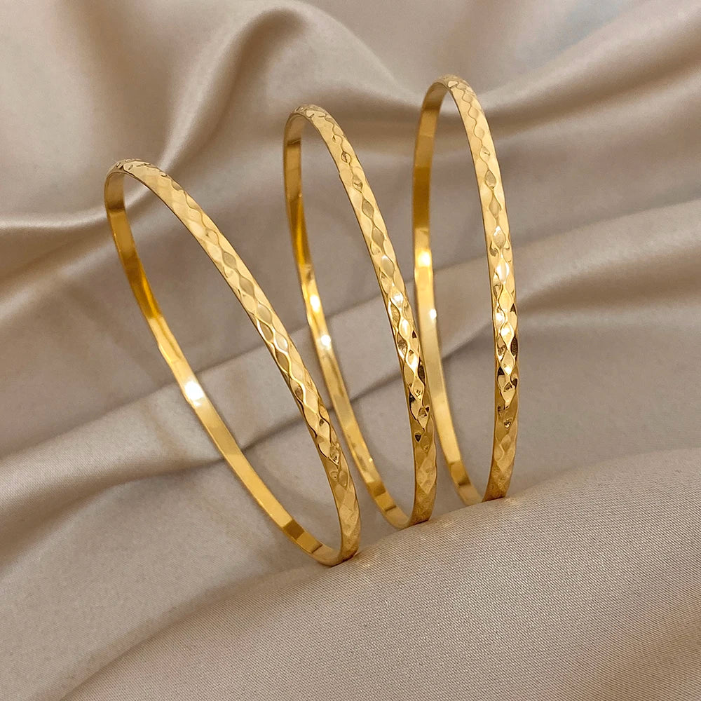 3Pcs/set 316L Stainless Steel Waterproof Cuff Bangle Bracelets For Women Men New Gold-plated Wrist Glossy Charms Jewelry Gifts