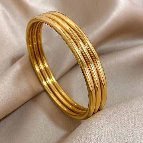 3Pcs/set 316L Stainless Steel Waterproof Cuff Bangle Bracelets For Women Men New Gold-plated Wrist Glossy Charms Jewelry Gifts