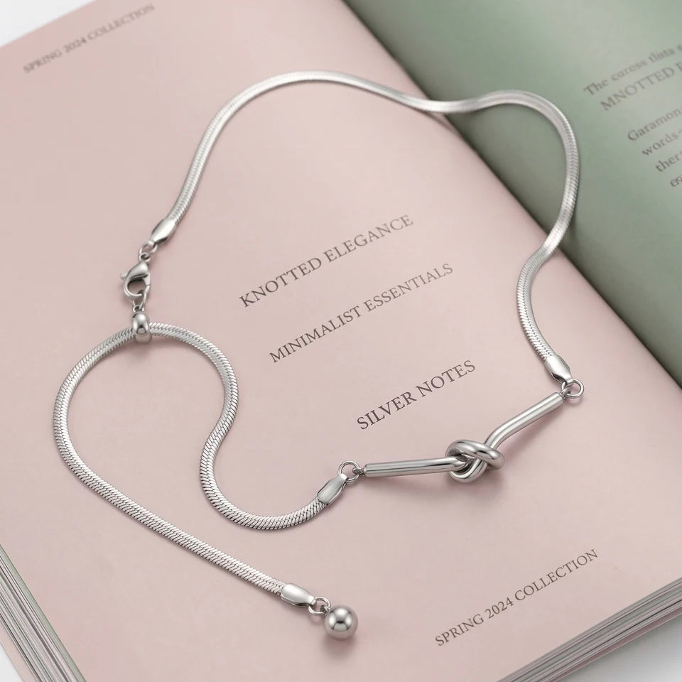Dainty Silver Knotted Snake Chain Necklace for Women Adjustable Pull Ball Design Waterproof Minimalist  Jewelry  Gift
