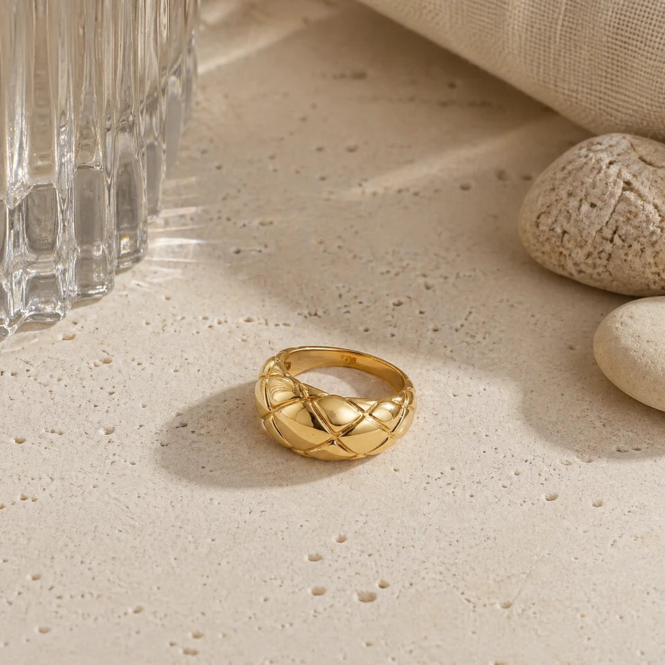 Trendy Gold Plated Quilted Dome Rings Minimalist Stackable Chunky Band Finger Ring for Women Everyday Wear Jewelry Gift Anillos