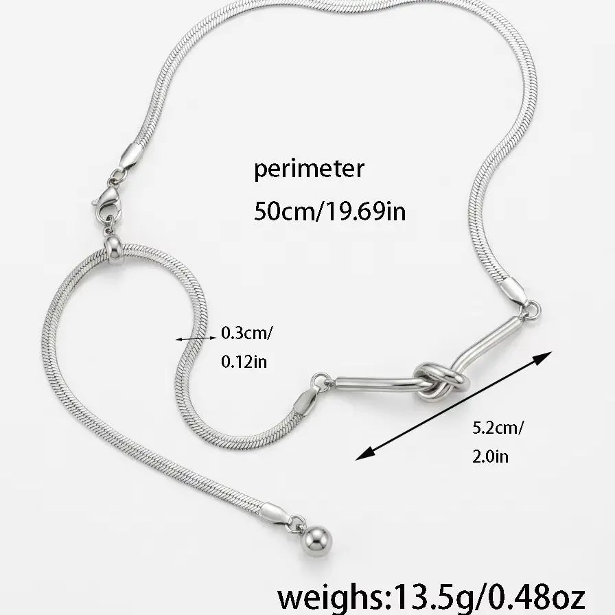 Dainty Silver Knotted Snake Chain Necklace for Women Adjustable Pull Ball Design Waterproof Minimalist  Jewelry  Gift