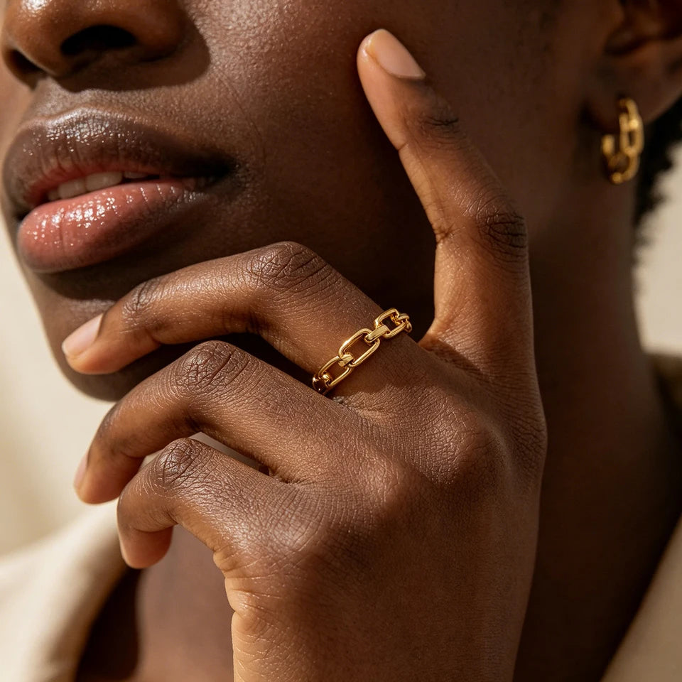 Punk Hiphop Chain Link Splicing Metal Rings Minimalist Smooth Geometric Finger Ring Anniversary Gift Vintage Jewelry 2026 New