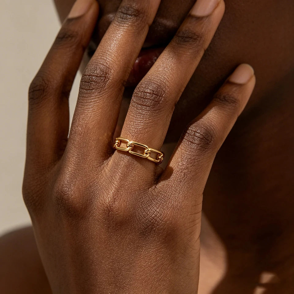 Punk Hiphop Chain Link Splicing Metal Rings Minimalist Smooth Geometric Finger Ring Anniversary Gift Vintage Jewelry 2026 New