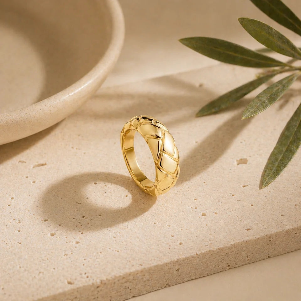 Trendy Gold Plated Quilted Dome Rings Minimalist Stackable Chunky Band Finger Ring for Women Everyday Wear Jewelry Gift Anillos