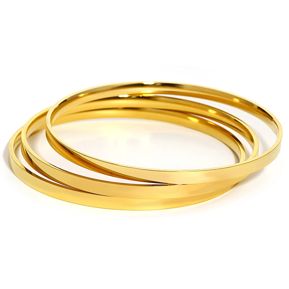 3Pcs/set 316L Stainless Steel Waterproof Cuff Bangle Bracelets For Women Men New Gold-plated Wrist Glossy Charms Jewelry Gifts