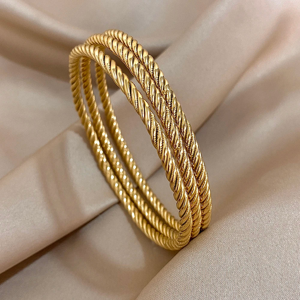 3Pcs/set 316L Stainless Steel Waterproof Cuff Bangle Bracelets For Women Men New Gold-plated Wrist Glossy Charms Jewelry Gifts