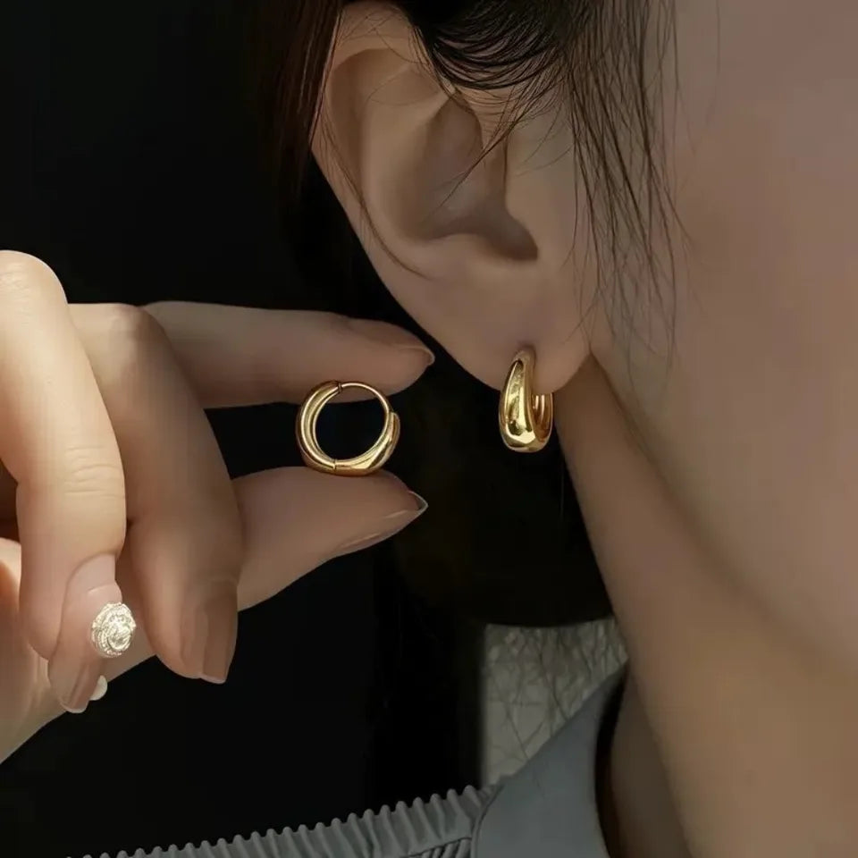 Korea Temperament Stainless Steel Geometric Teardrop-shaped Smooth Surface Hoop Earring for Women Men Trendy Jewelry Accessories