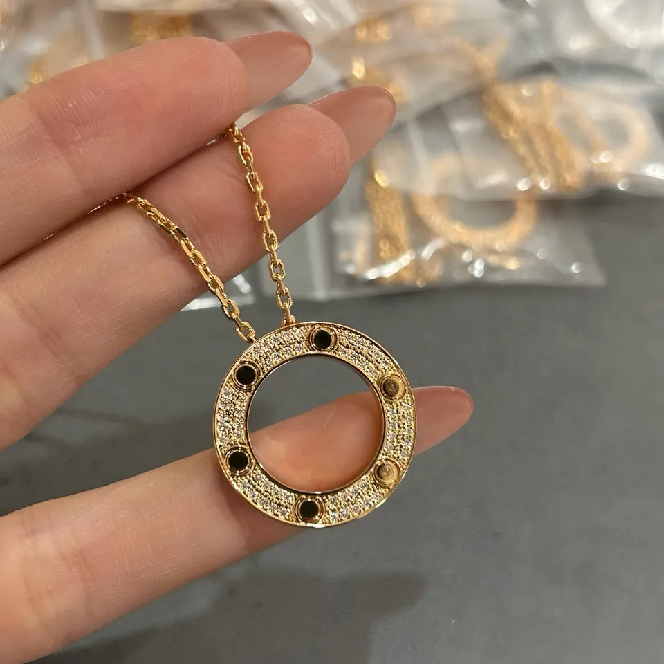Women Necklace Titanium Steel No Fading Circle Pendant Necklace Inlaid Cubic Zirconia Dainty Minimalist Jewelry for Women