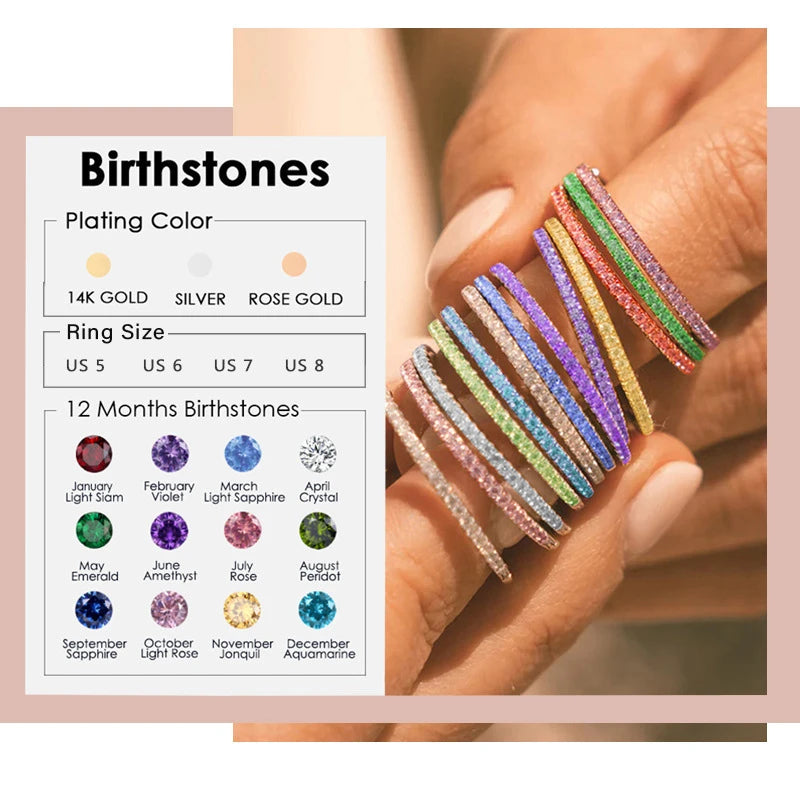 Alloy Eternity Ring Birthstone Gemstone Jewelry Minimalist Stackable Ring Holiday Gift For Her