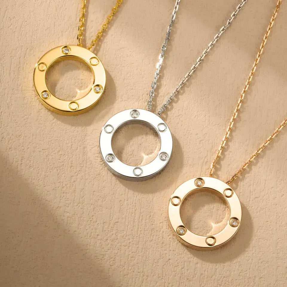Women Necklace Titanium Steel No Fading Circle Pendant Necklace Inlaid Cubic Zirconia Dainty Minimalist Jewelry for Women