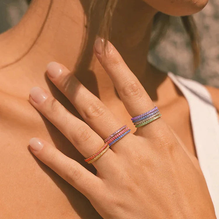 Alloy Eternity Ring Birthstone Gemstone Jewelry Minimalist Stackable Ring Holiday Gift For Her