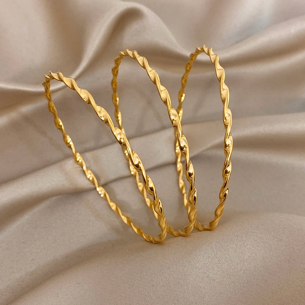 3Pcs/set 316L Stainless Steel Waterproof Cuff Bangle Bracelets For Women Men New Gold-plated Wrist Glossy Charms Jewelry Gifts