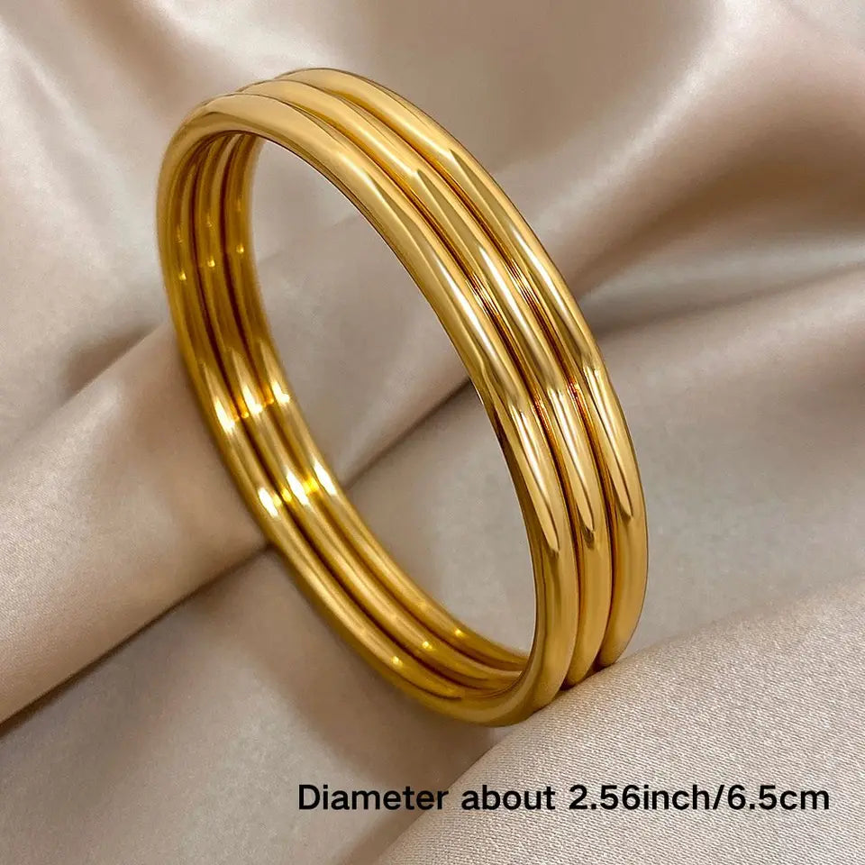 3Pcs/set 316L Stainless Steel Waterproof Cuff Bangle Bracelets For Women Men New Gold-plated Wrist Glossy Charms Jewelry Gifts